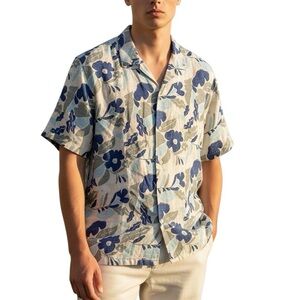 GAP | Men’s Sage & Blue Multi Floral Print Resort Collar Linen Vacay Shirt XXL